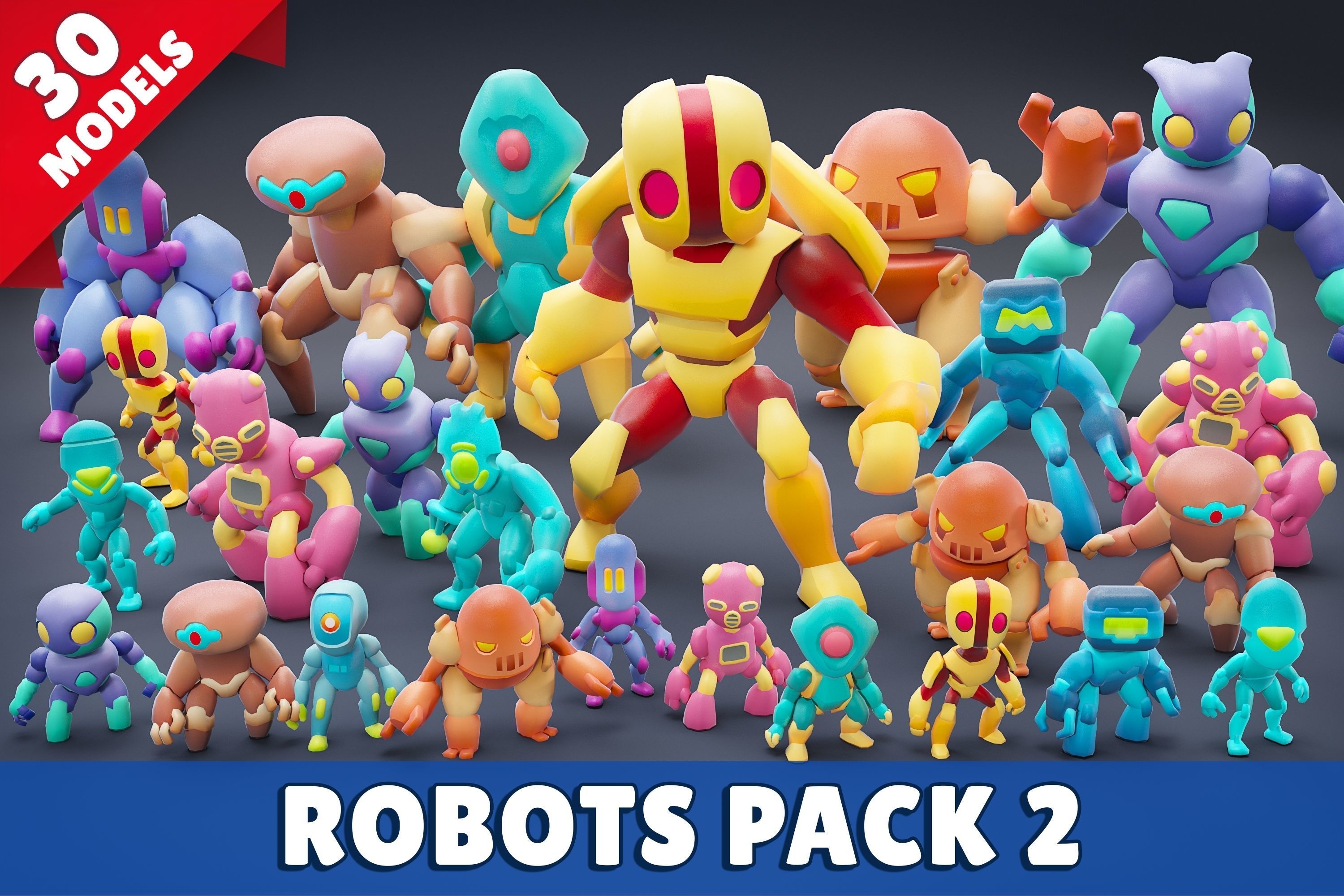 Cartoon Robots Pack 02 Low-poly 3D model_2