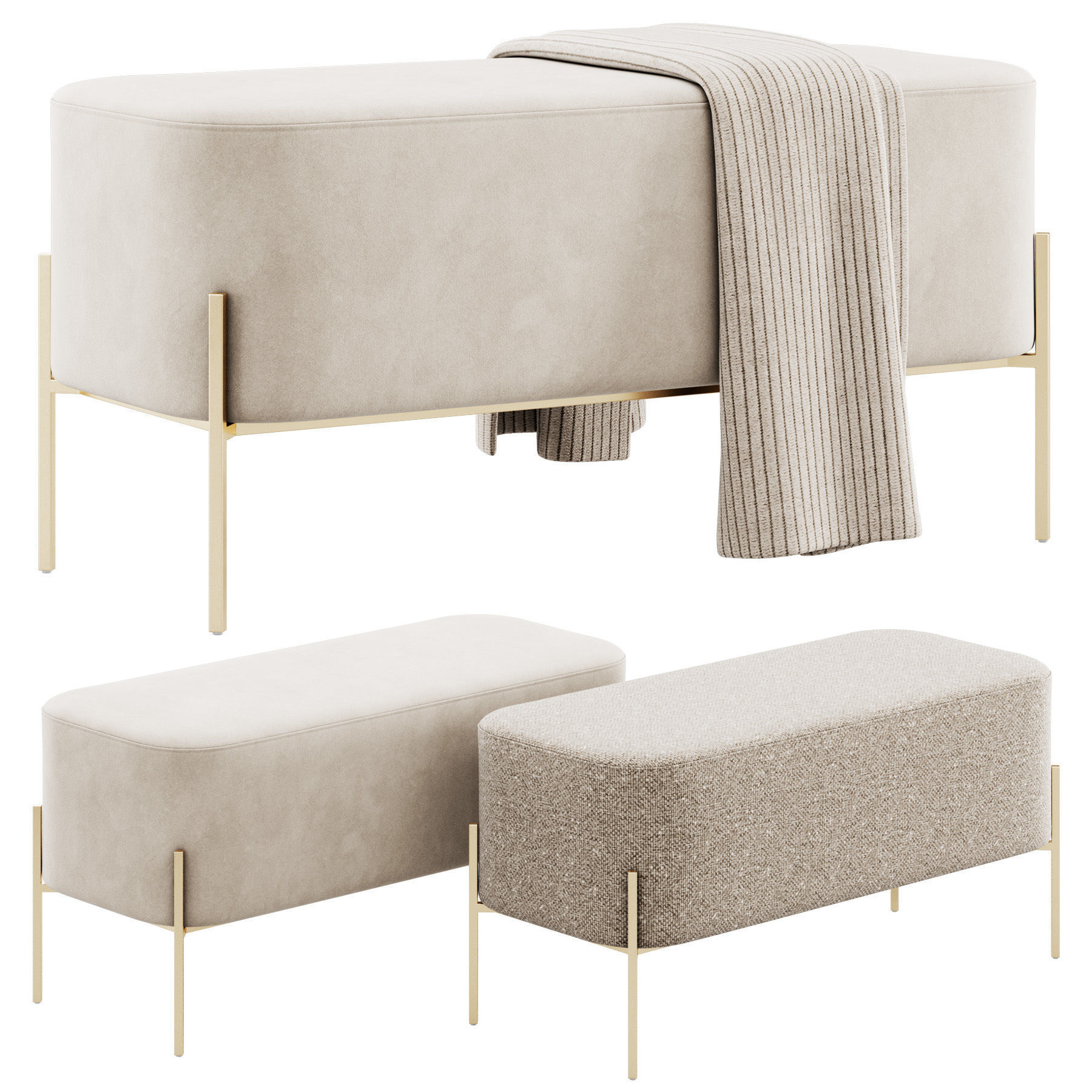 Harper Upholstered Bench 900mm by Westwing 3D model_1