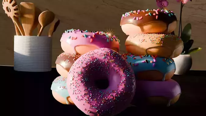 delicious donuts on a kitchen table