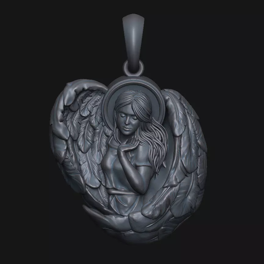 Angel Pendant Medallion 3D print model_0