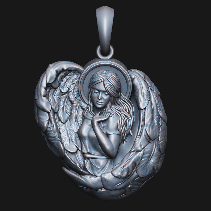 Angel Pendant Medallion 3D print model_3