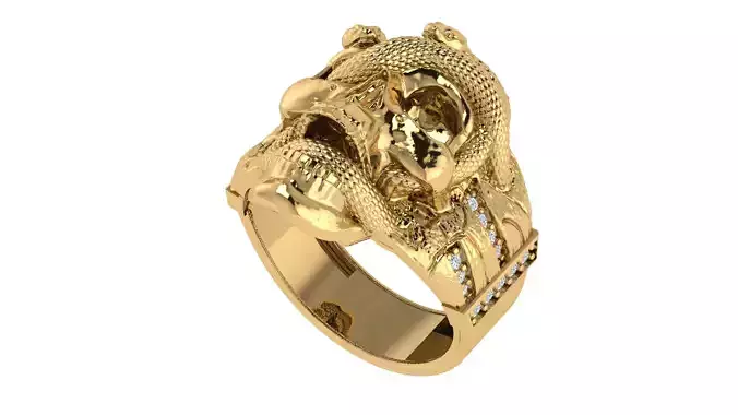 Skull and snake ring with diamond