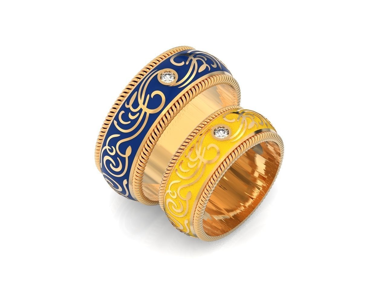 couples wedding ring with enamel and patterns 995 3D print model_2