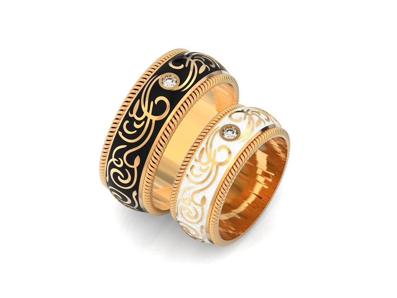 couples wedding ring with enamel and patterns 995 3D print model_53