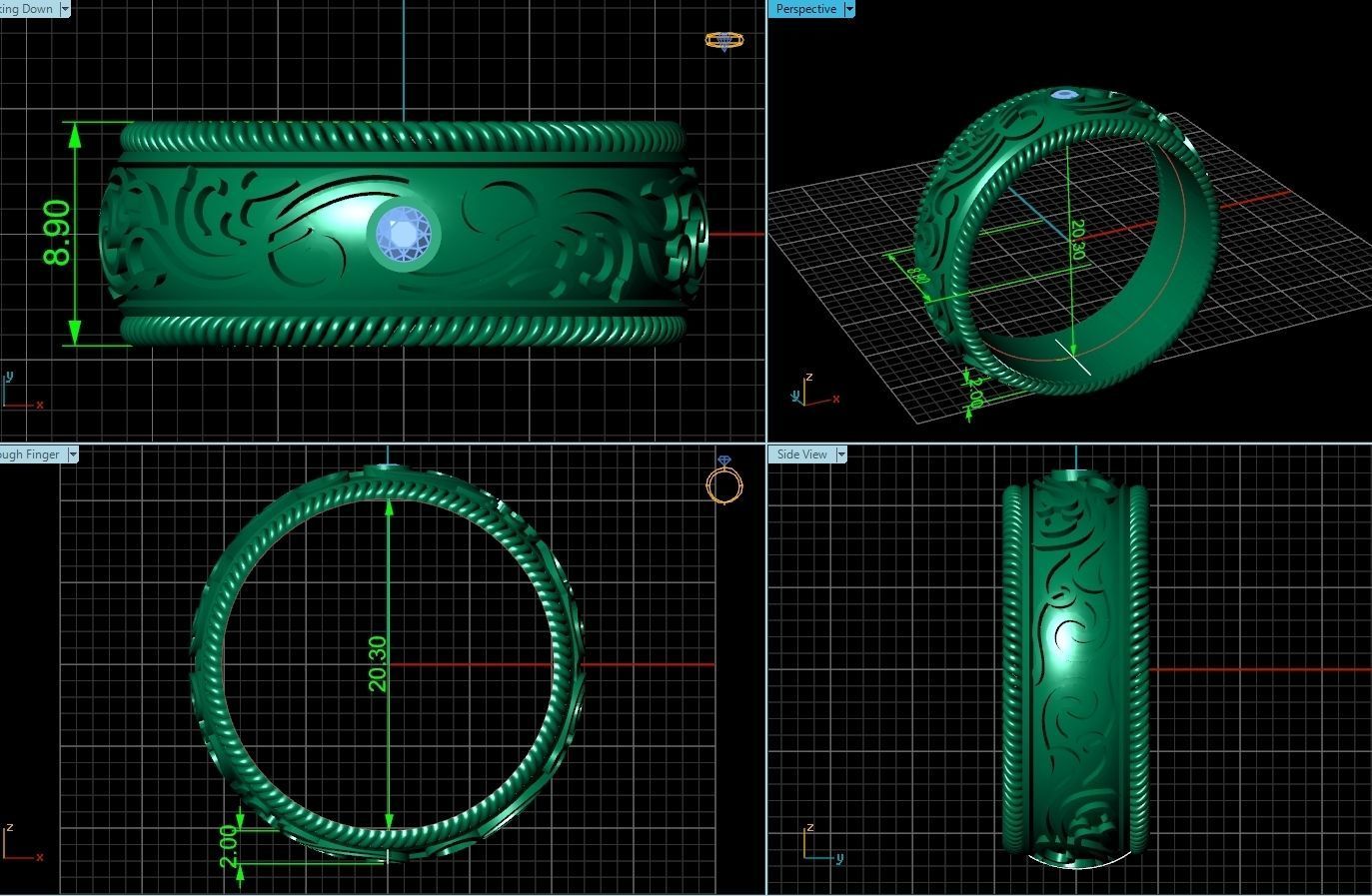couples wedding ring with enamel and patterns 995 3D print model_3