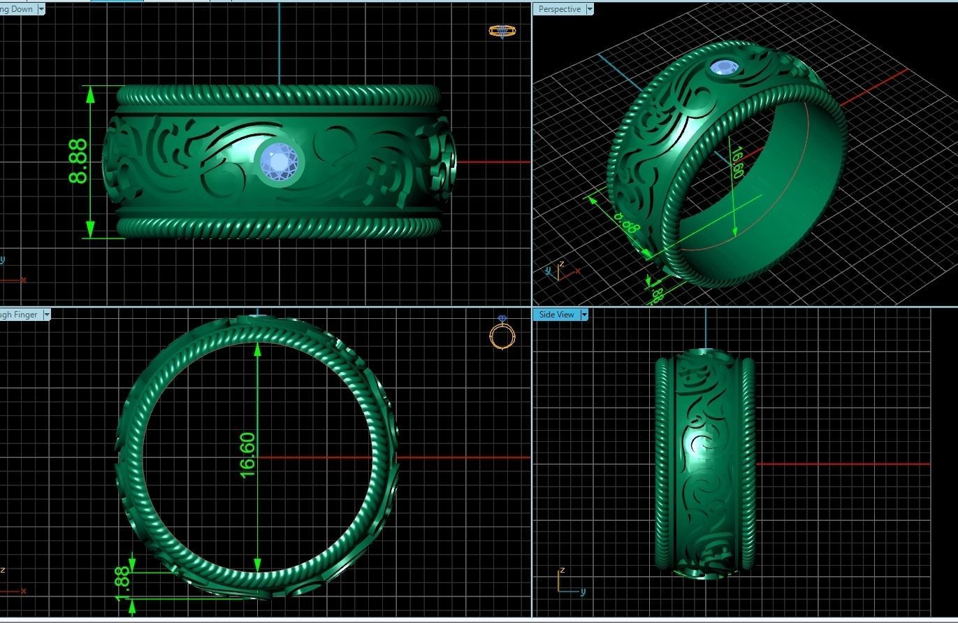 couples wedding ring with enamel and patterns 995 3D print model_4