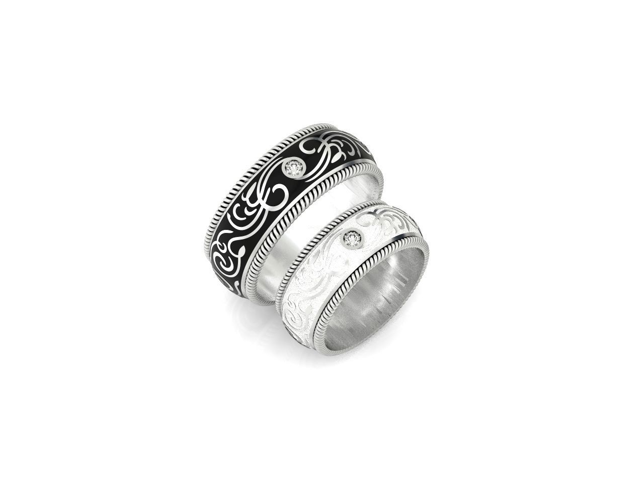 couples wedding ring with enamel and patterns 995 3D print model_19