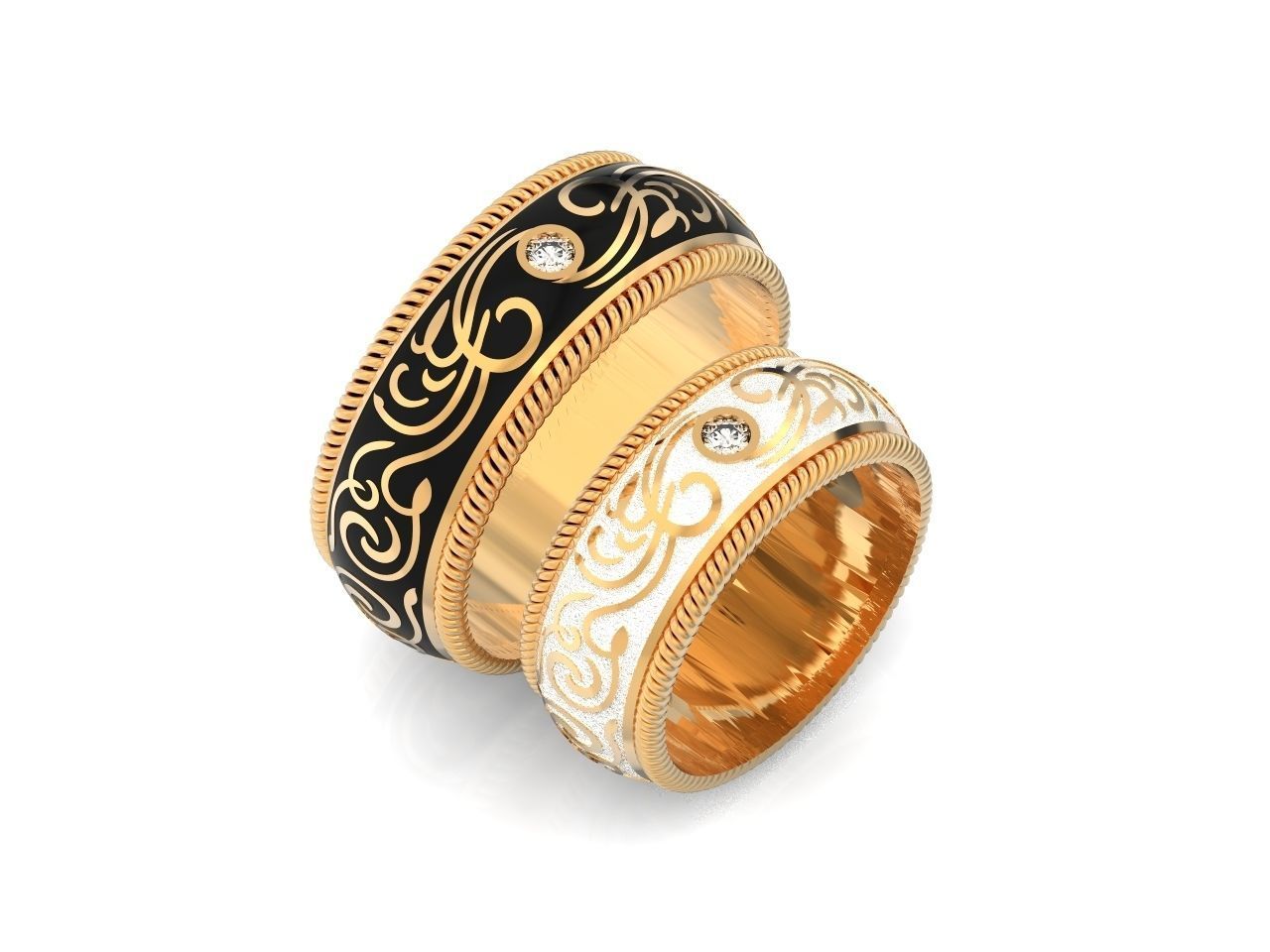 couples wedding ring with enamel and patterns 995 3D print model_47
