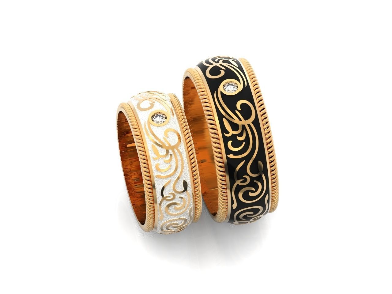 couples wedding ring with enamel and patterns 995 3D print model_52