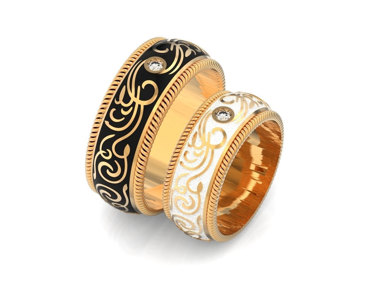 couples wedding ring with enamel and patterns 995 3D print model_51