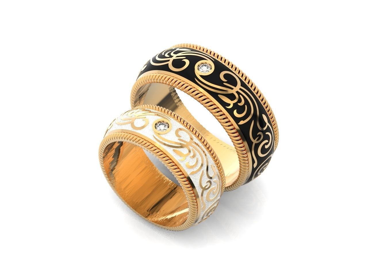 couples wedding ring with enamel and patterns 995 3D print model_25