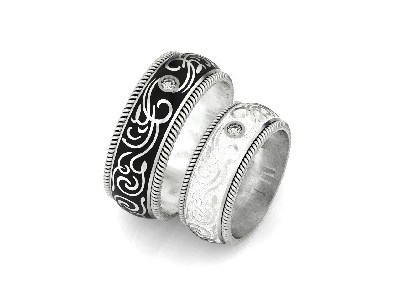 couples wedding ring with enamel and patterns 995 3D print model_23