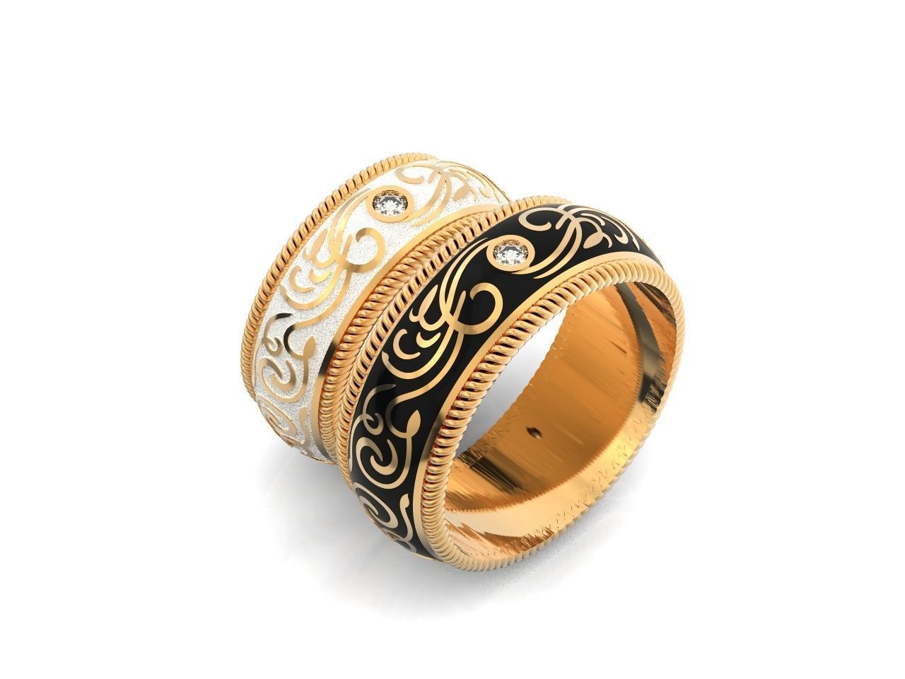 couples wedding ring with enamel and patterns 995 3D print model_50