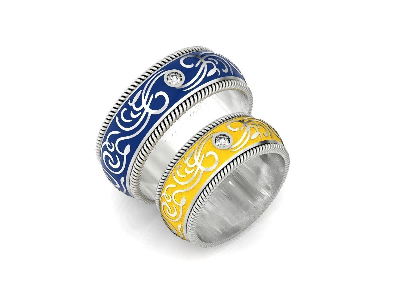 couples wedding ring with enamel and patterns 995 3D print model_45