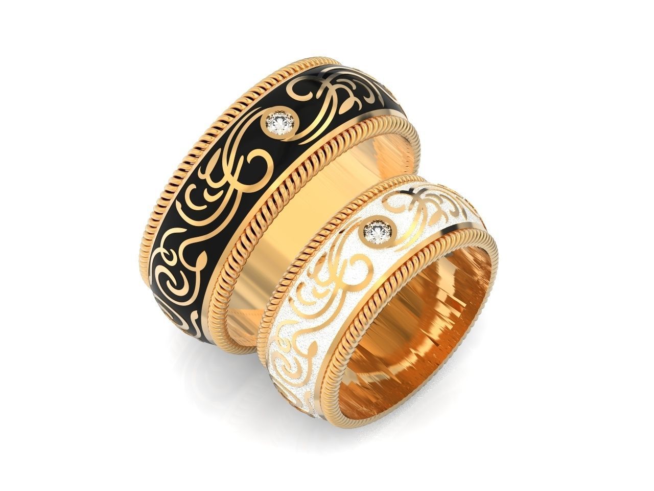 couples wedding ring with enamel and patterns 995 3D print model_43