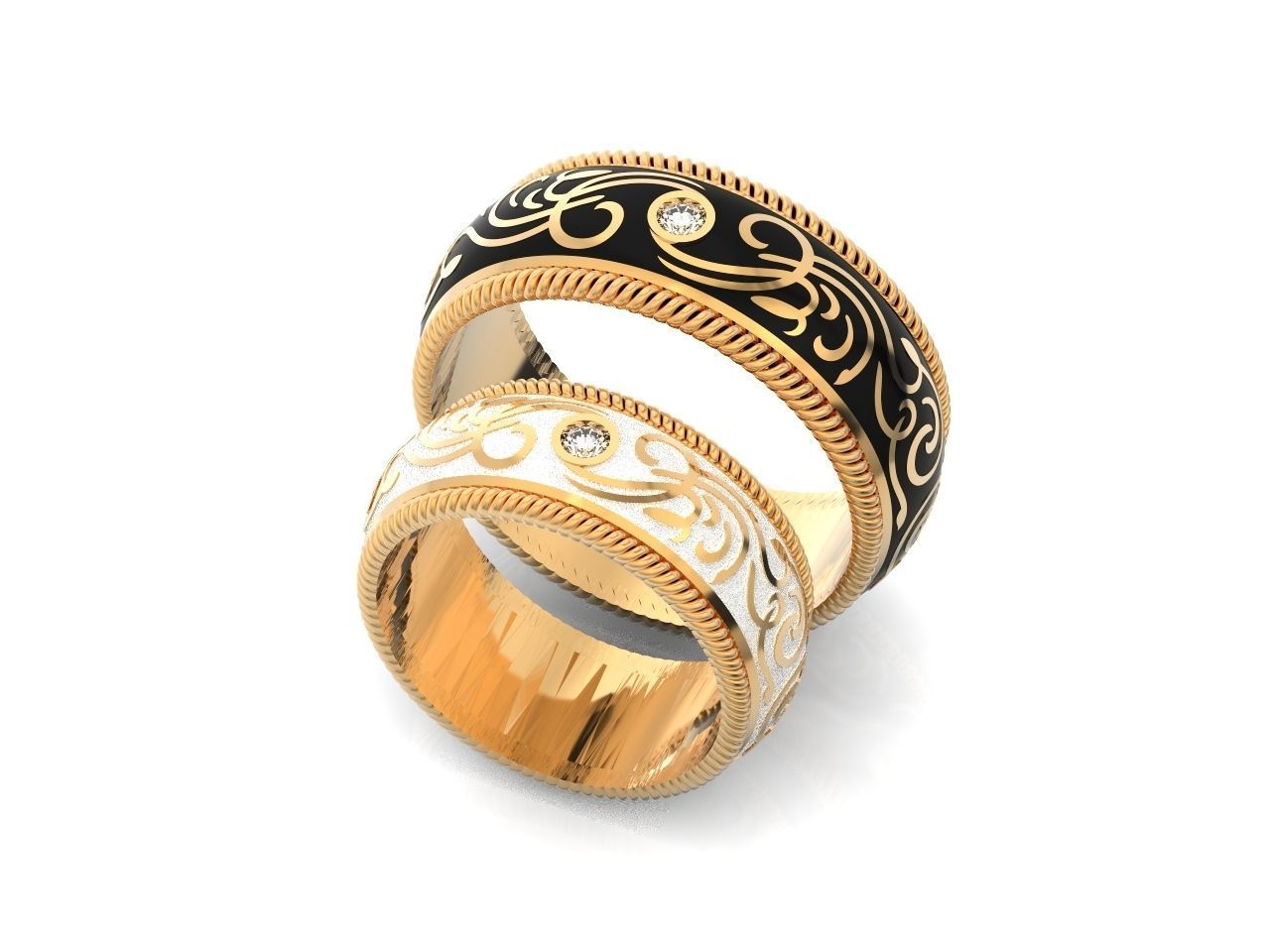 couples wedding ring with enamel and patterns 995 3D print model_48