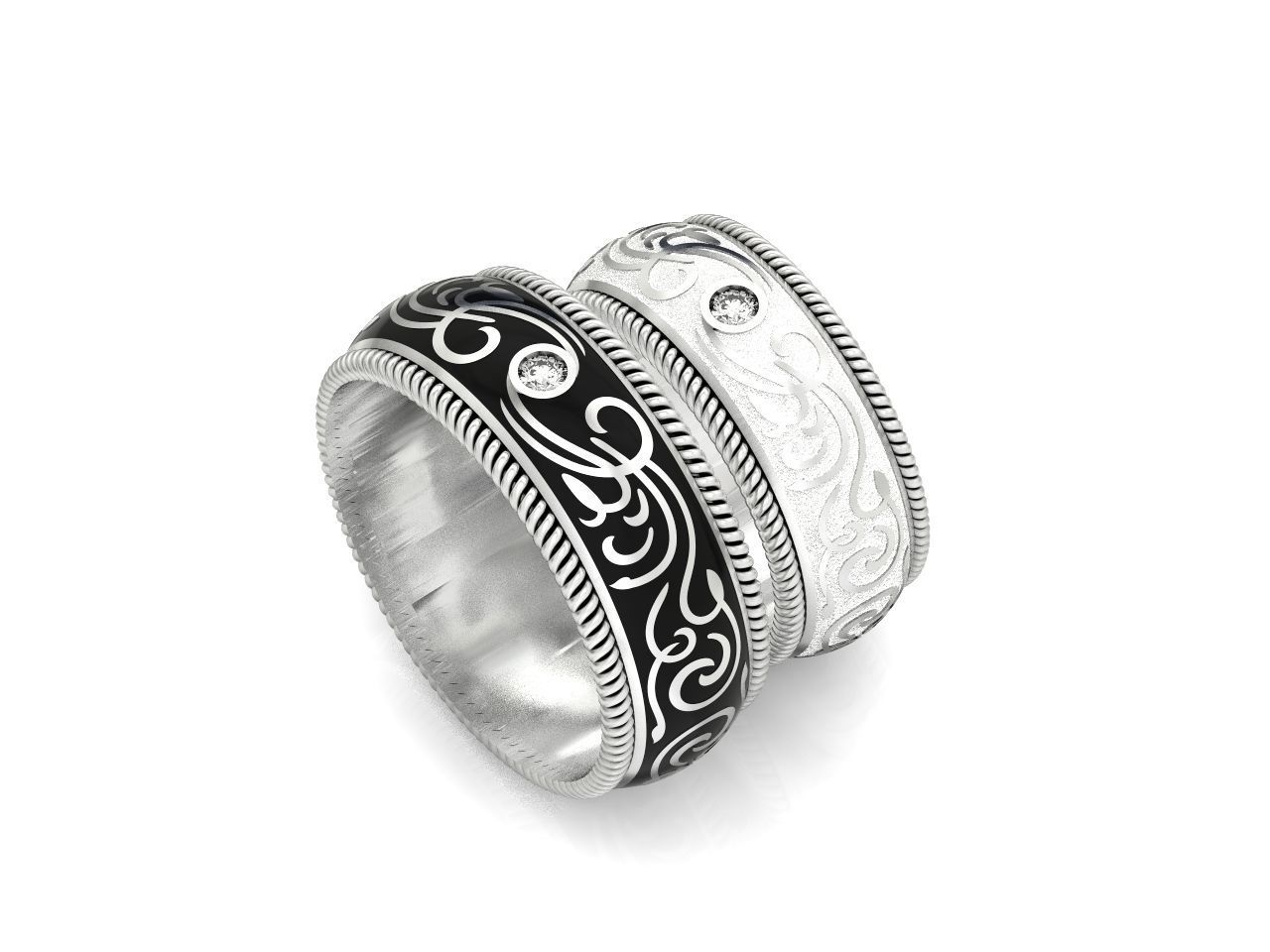 couples wedding ring with enamel and patterns 995 3D print model_20
