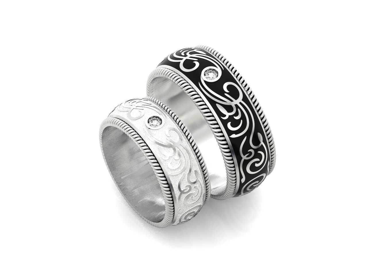 couples wedding ring with enamel and patterns 995 3D print model_42