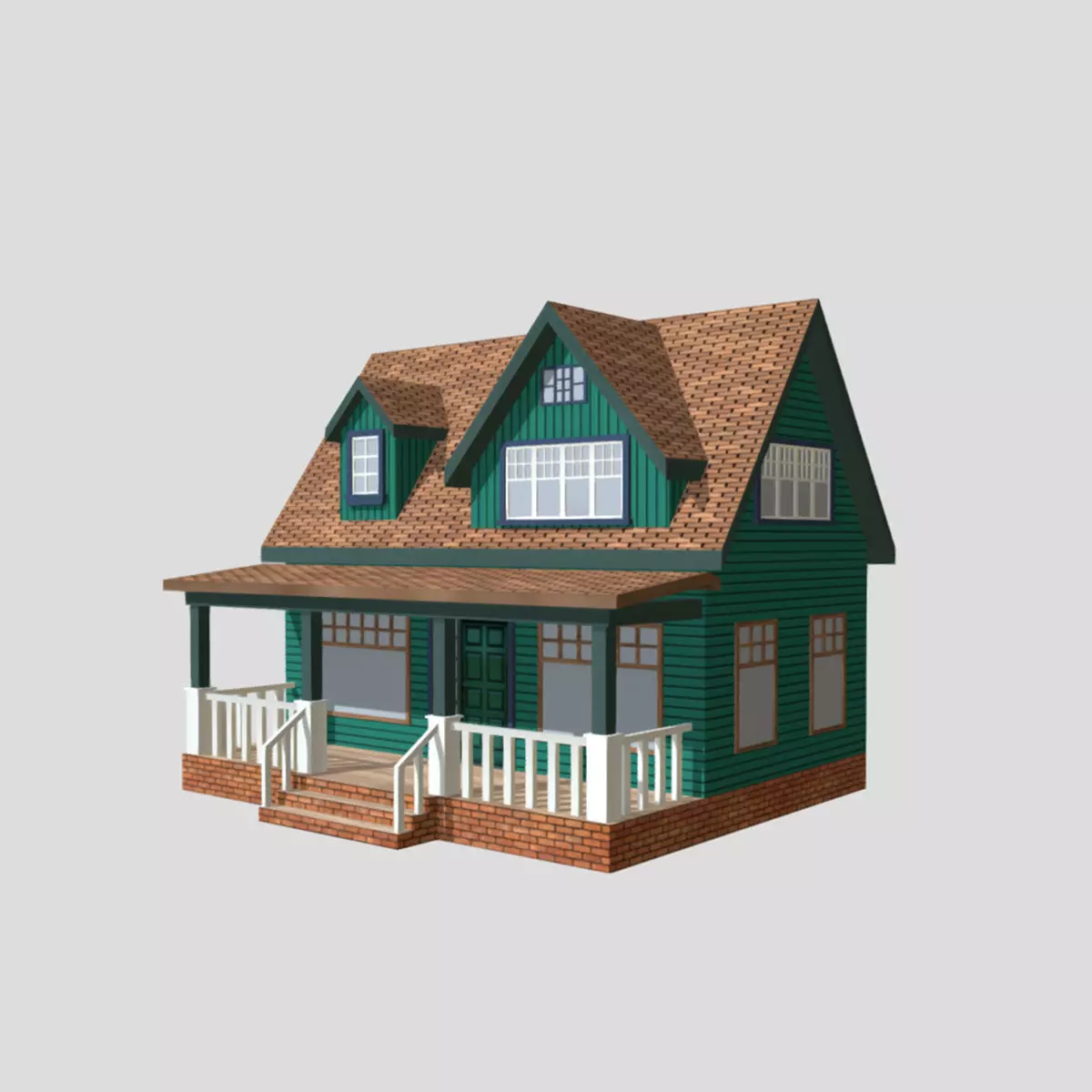 American Style Cottage - Town House Model Low-poly 3D model_0