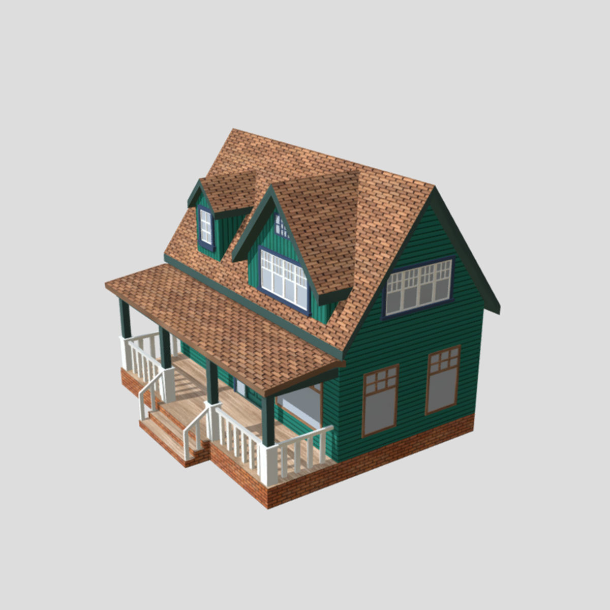 American Style Cottage - Town House Model Low-poly 3D model_4