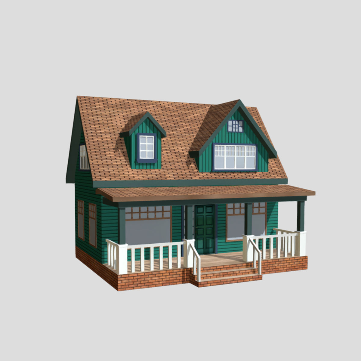American Style Cottage - Town House Model Low-poly 3D model_1