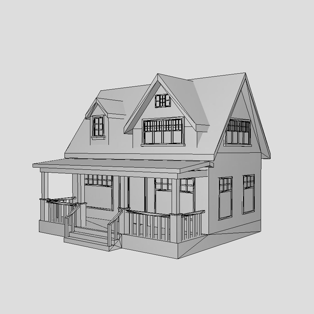American Style Cottage - Town House Model Low-poly 3D model_6