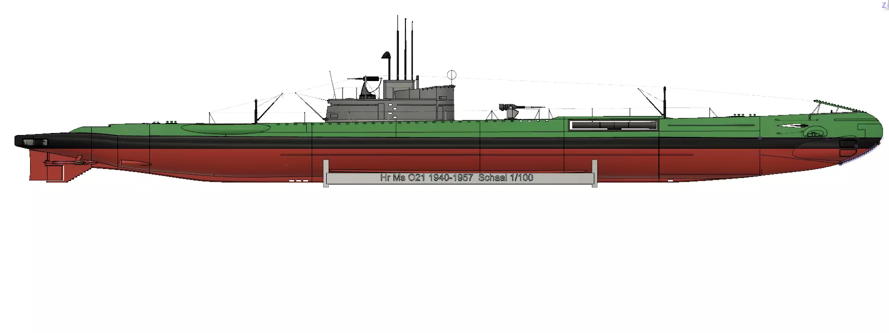 Dutch WW2 submarine O21 1-100 scale for static show 3D print model_0