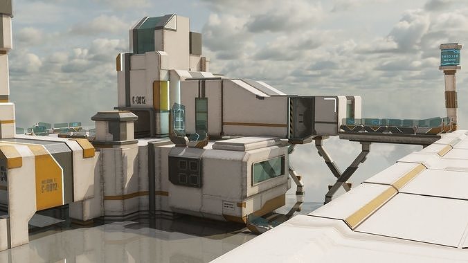 Sci-Fi Stations City Set Low-poly 3D model 3