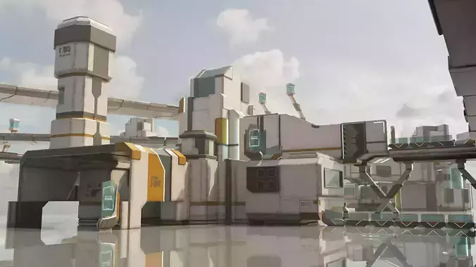 Sci-Fi Stations City Set Low-poly 3D model