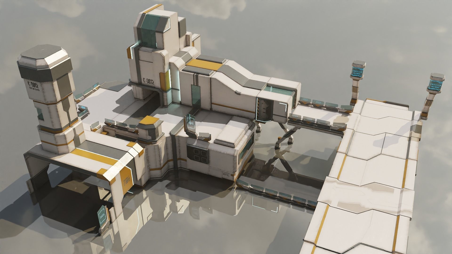 Sci-Fi Stations City Set Low-poly 3D model_1
