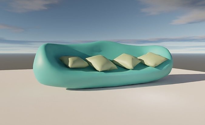 Sofa and Pillows Low-poly 3D model