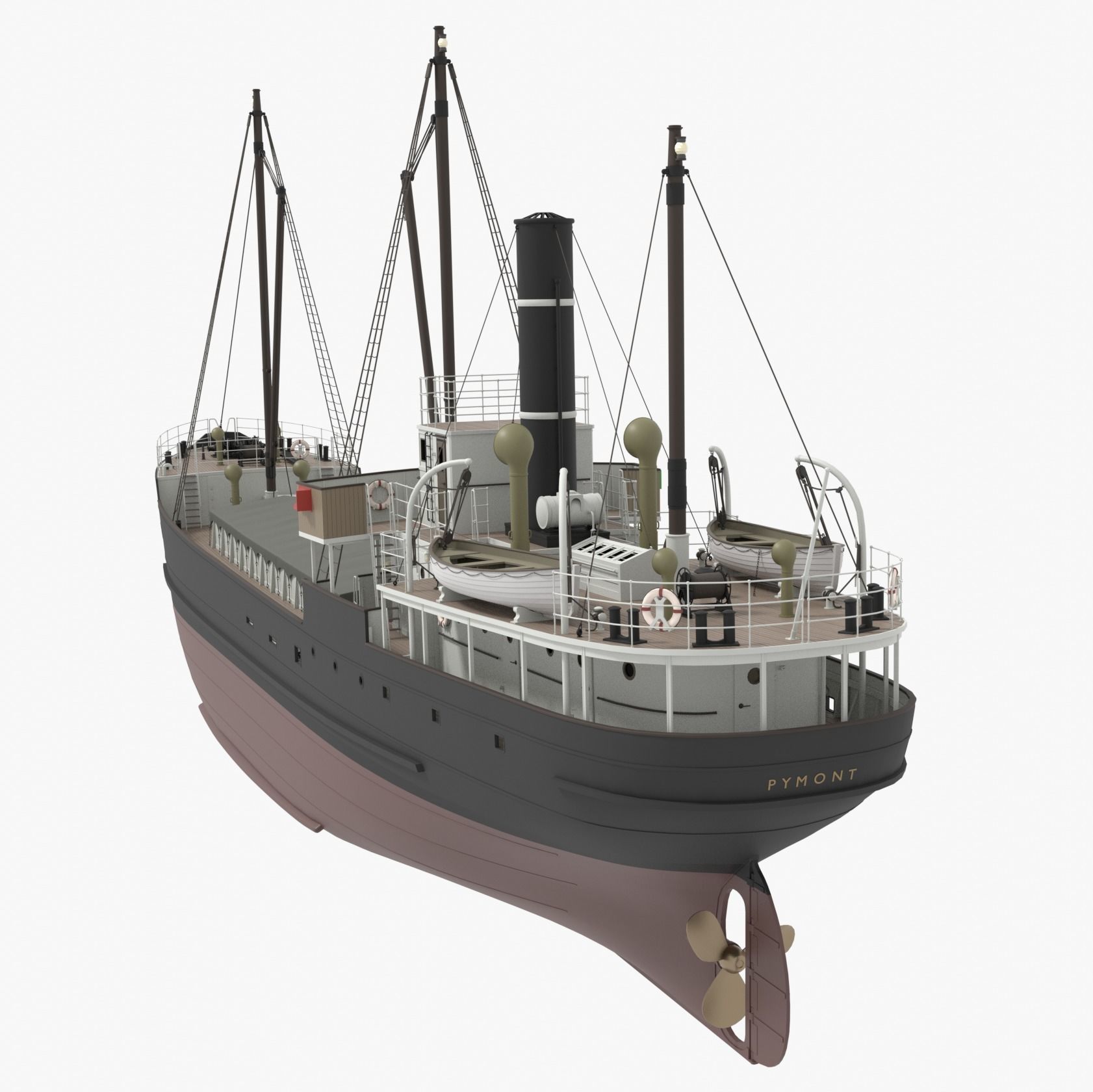 Steam ship 3D model_2