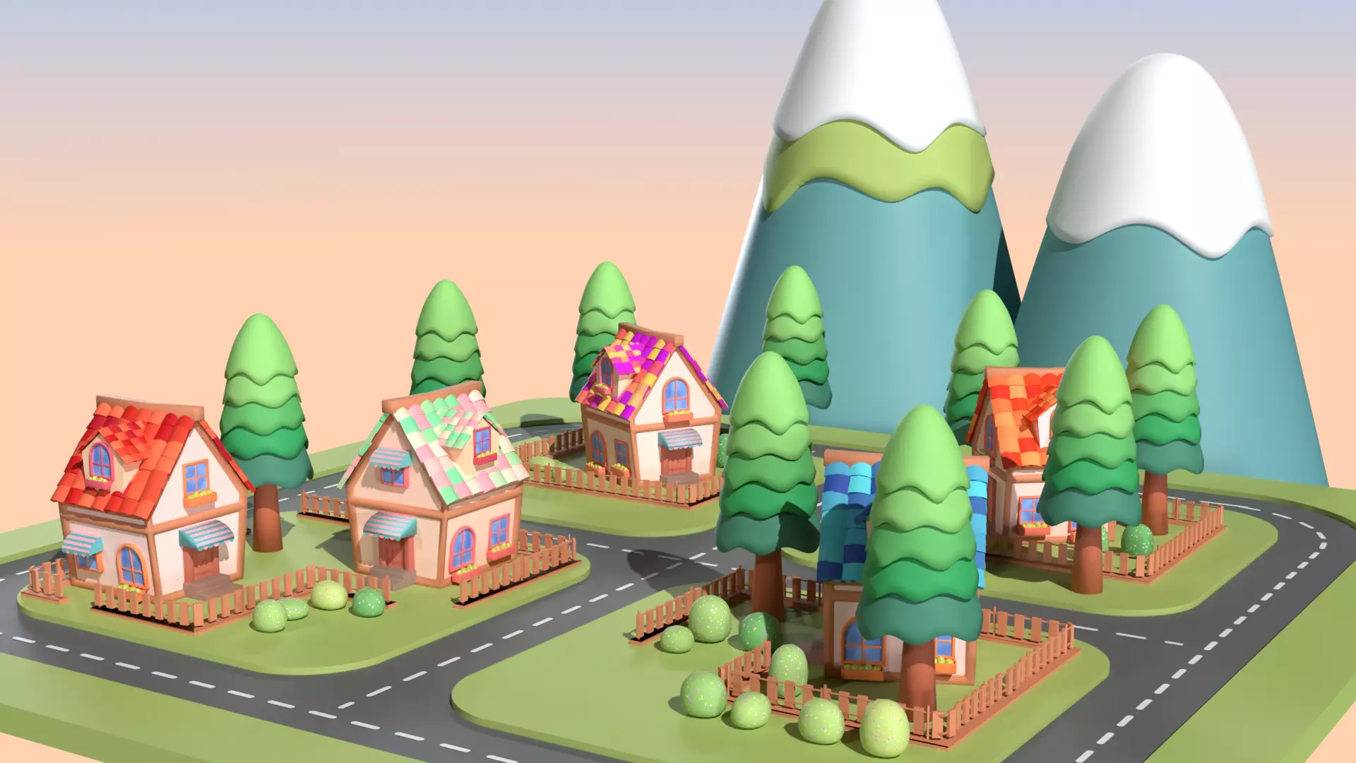 Cute Stylized Village Low-poly 3D model