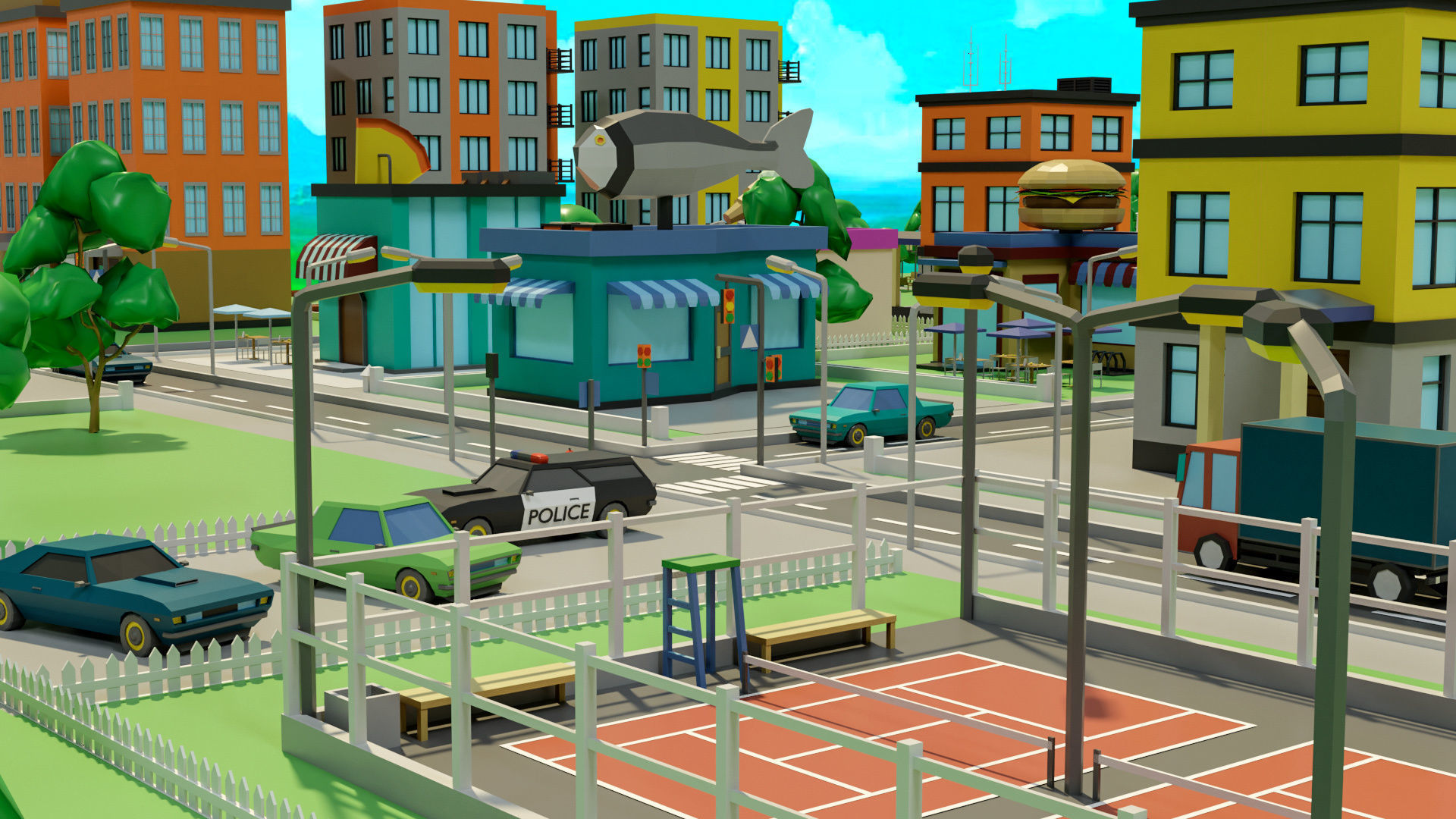 Industrial city Low-poly 3D model_8