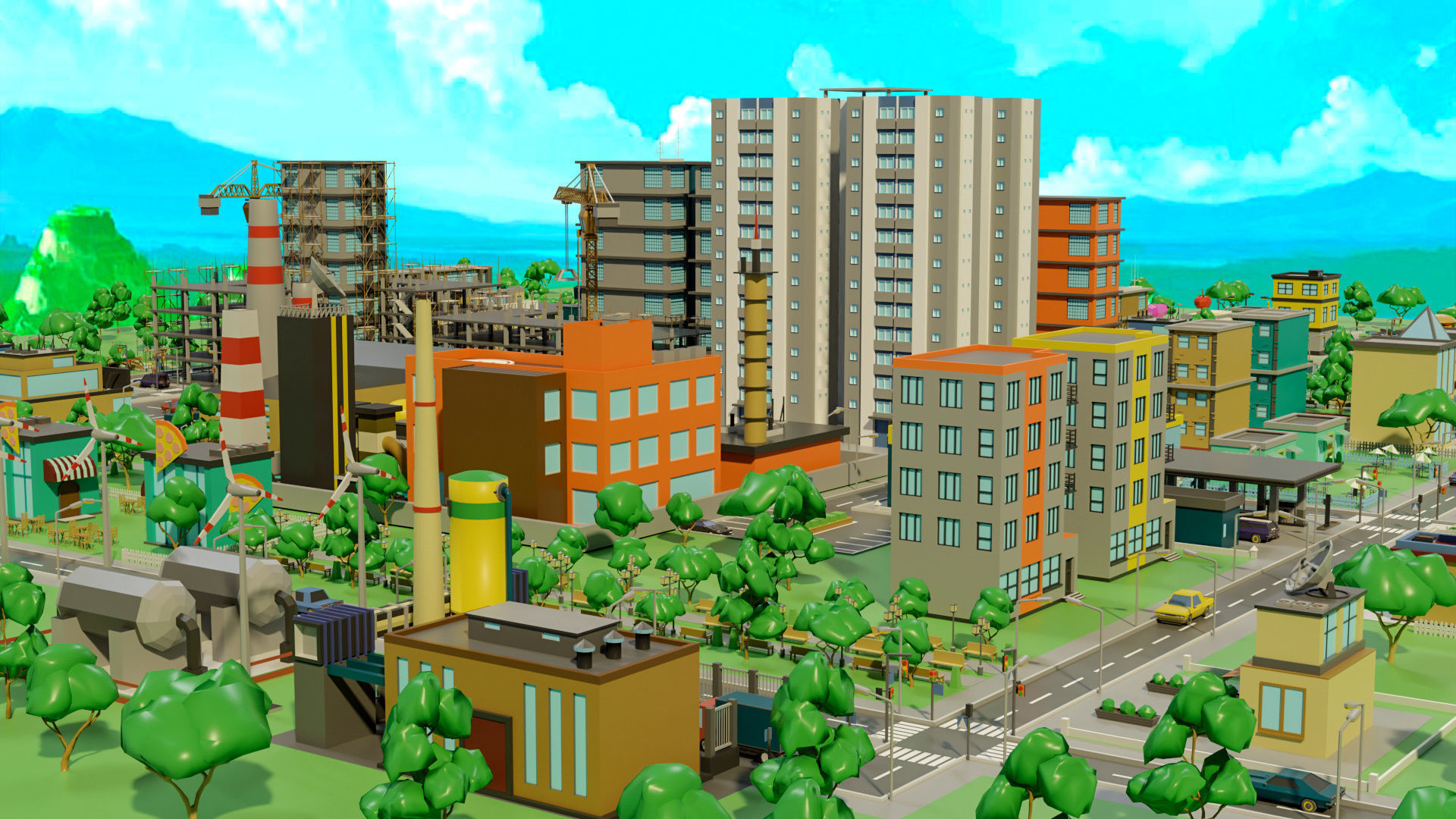 Industrial city Low-poly 3D model_21