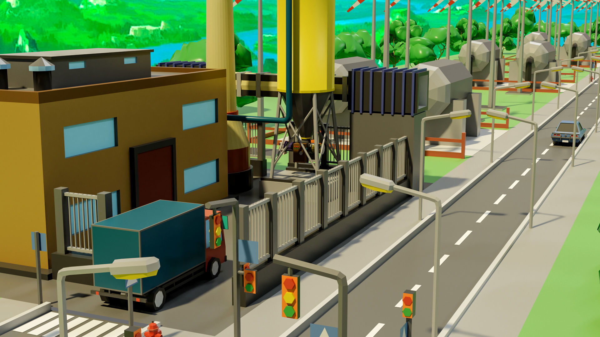 Industrial city Low-poly 3D model_15
