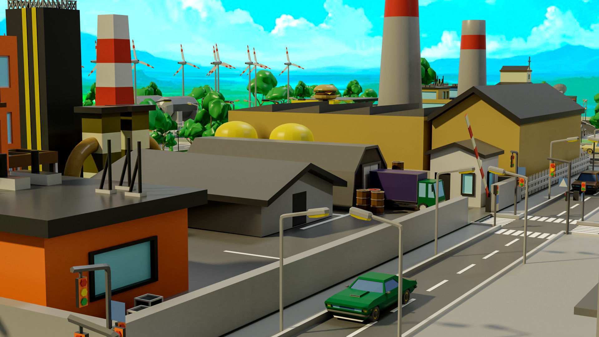 Industrial city Low-poly 3D model_29