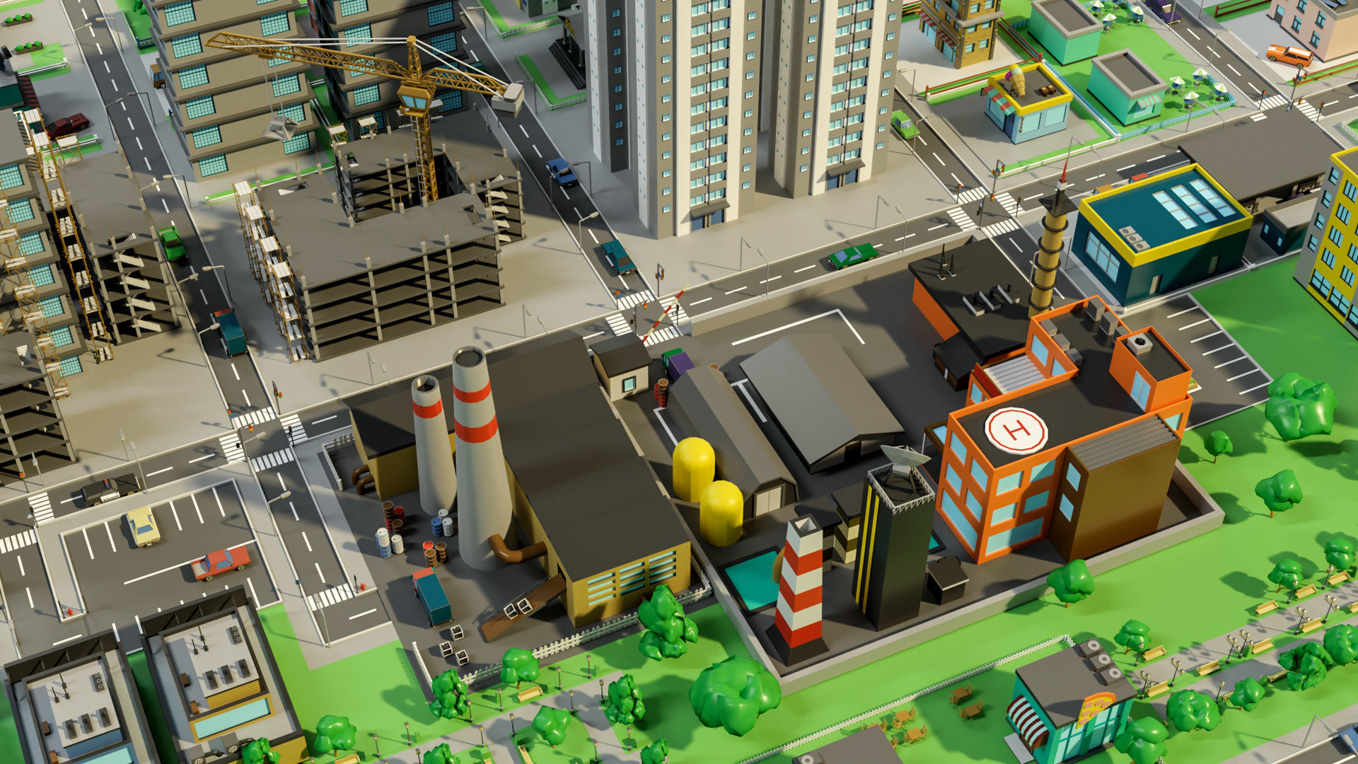 Industrial city Low-poly 3D model_24