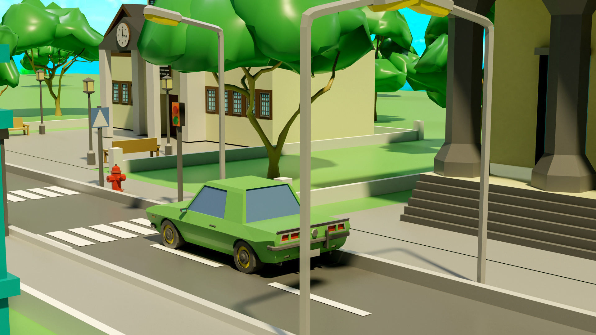 Industrial city Low-poly 3D model_9