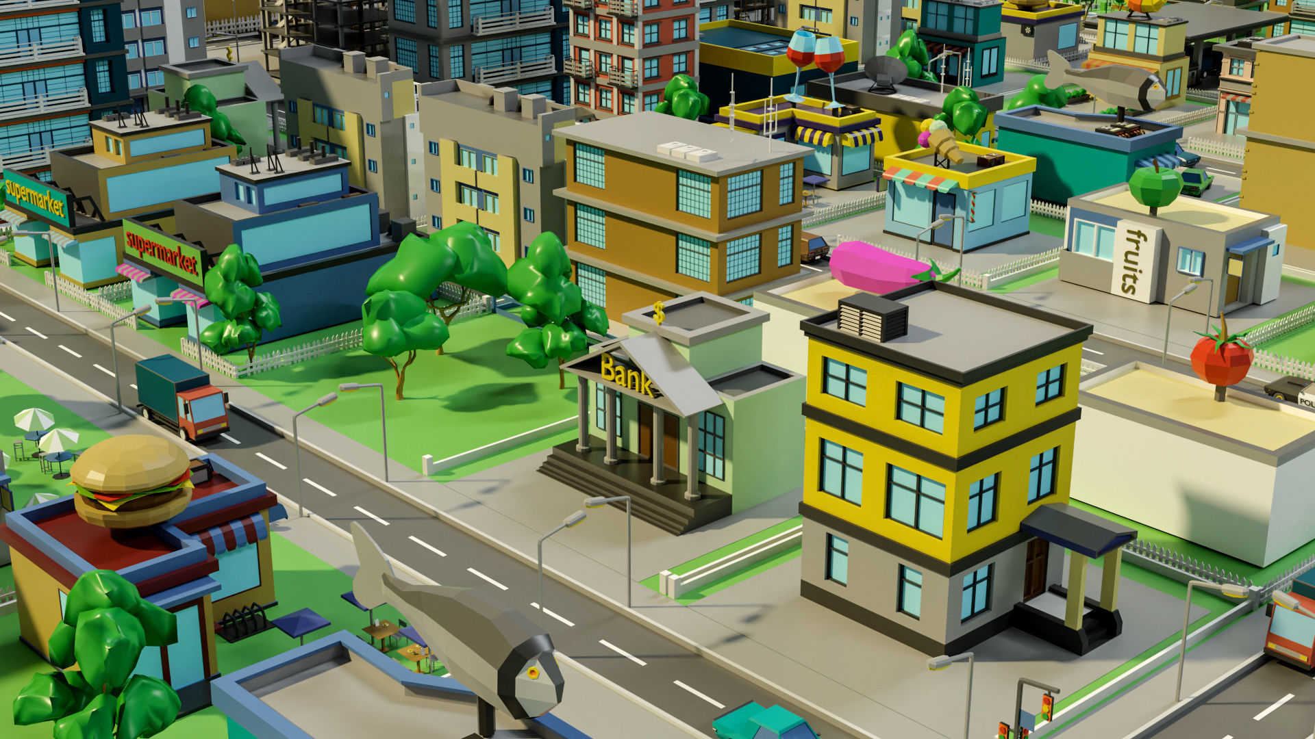 Industrial city Low-poly 3D model_22
