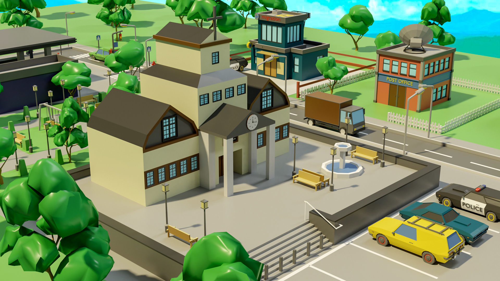 Industrial city Low-poly 3D model_16