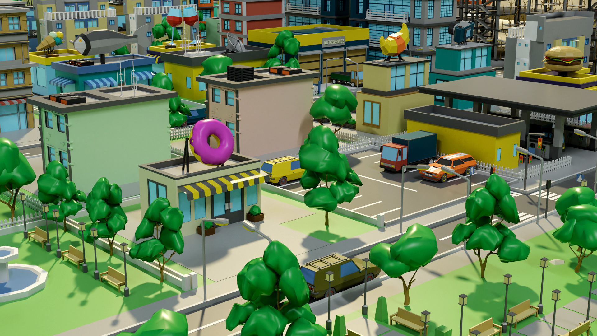 Industrial city Low-poly 3D model_20