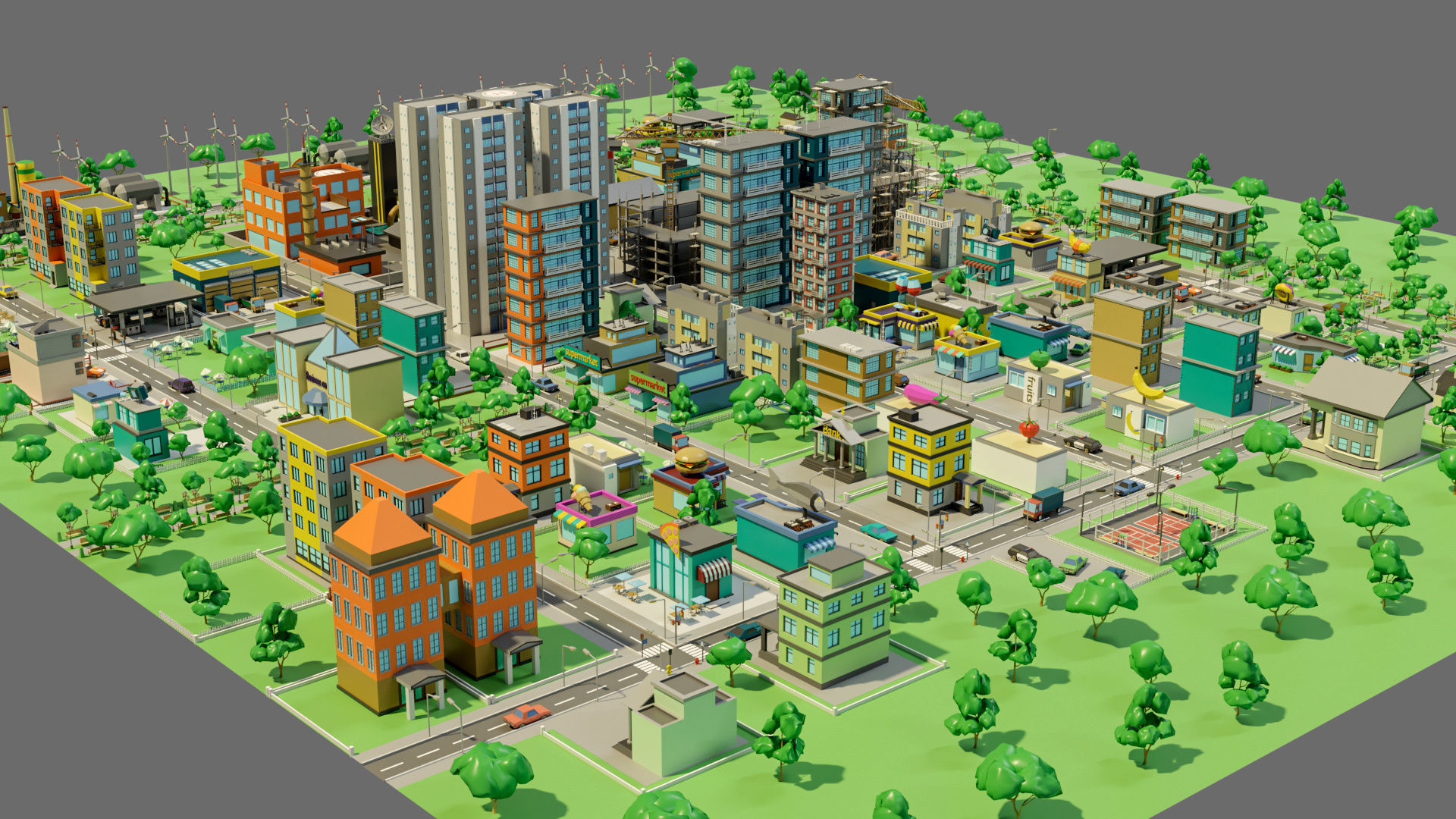 Industrial city Low-poly 3D model_6