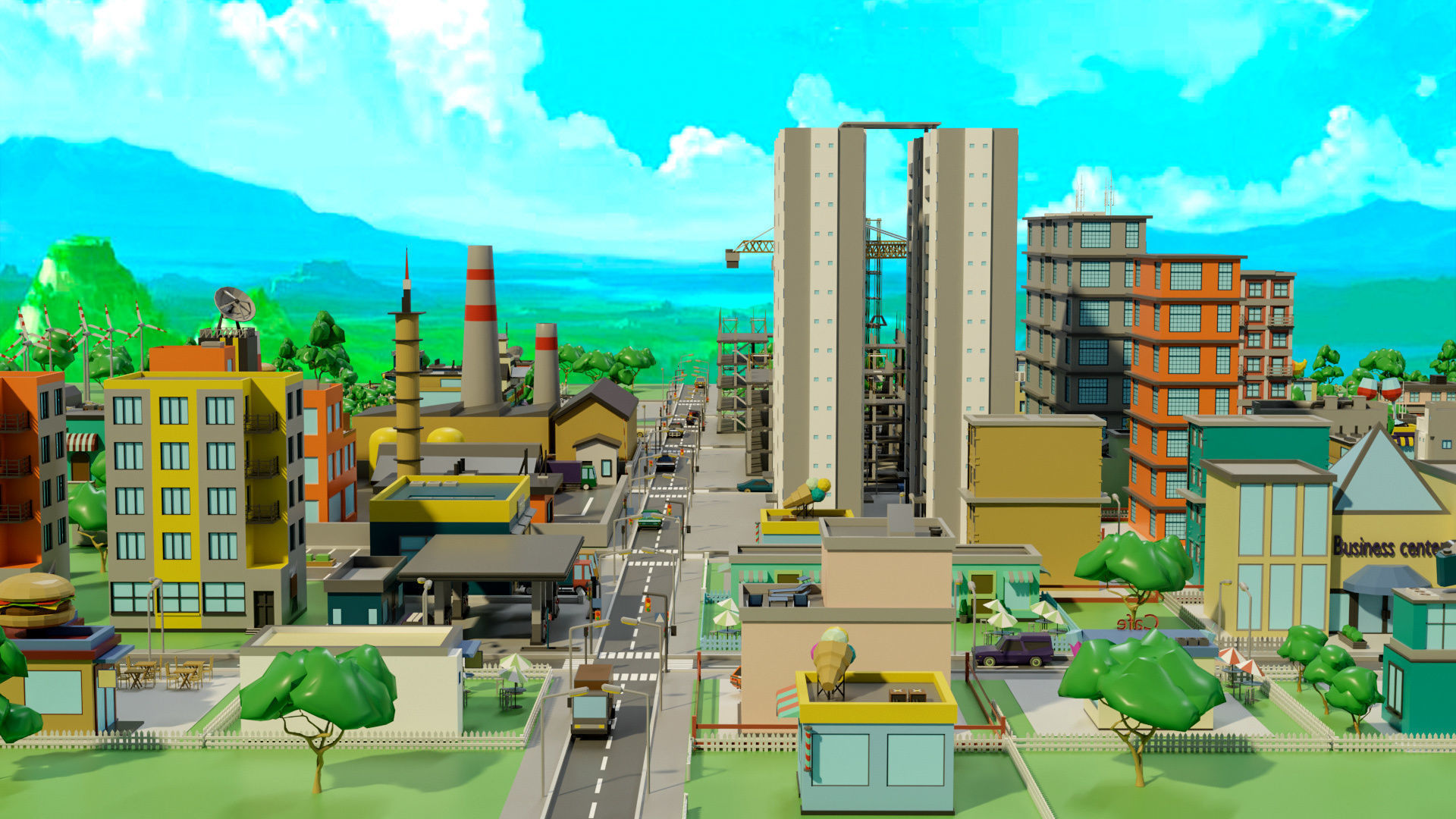 Industrial city Low-poly 3D model_28