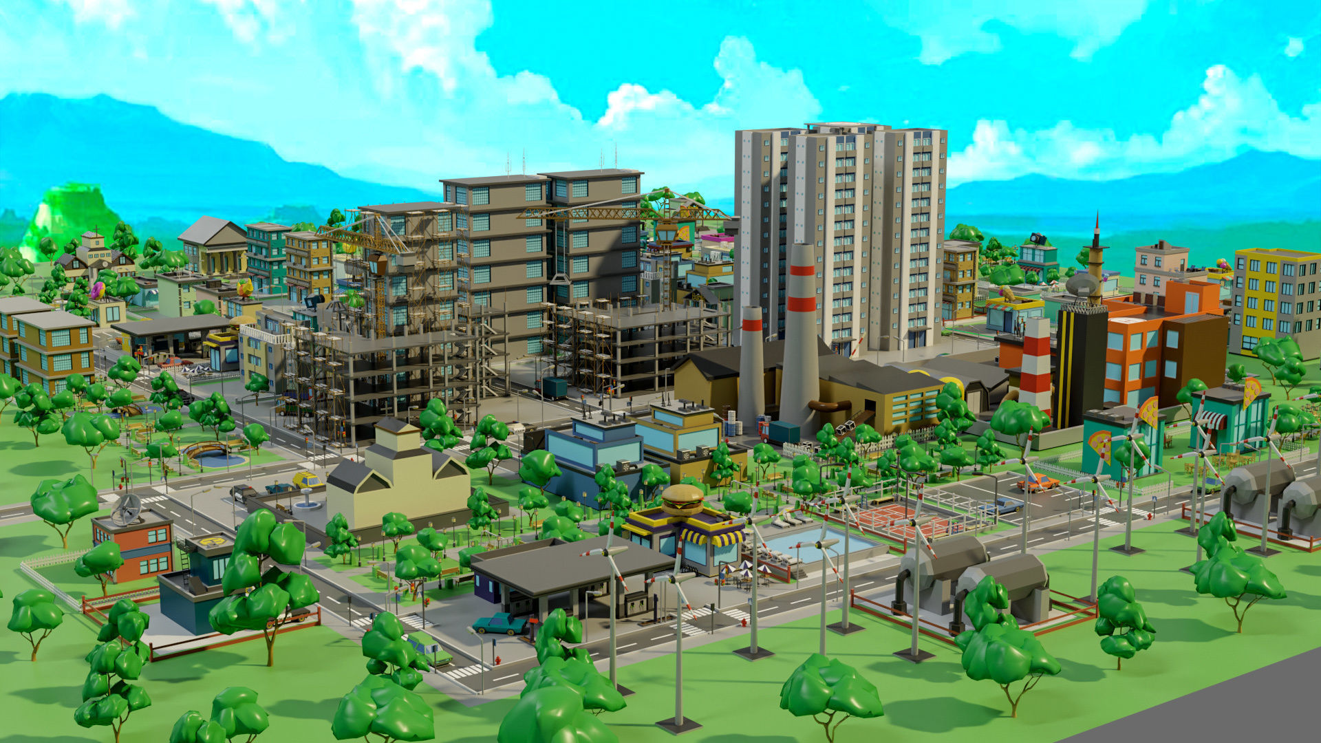 Industrial city Low-poly 3D model_32