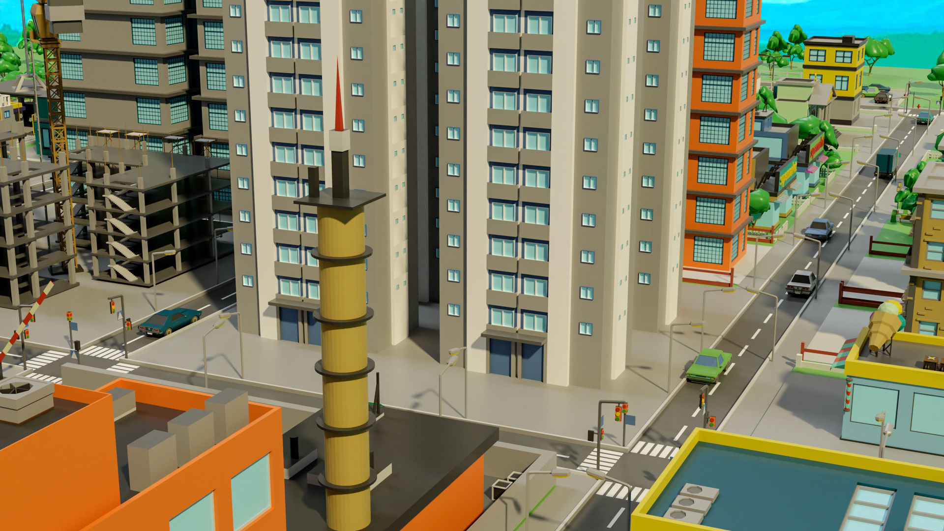Industrial city Low-poly 3D model_33