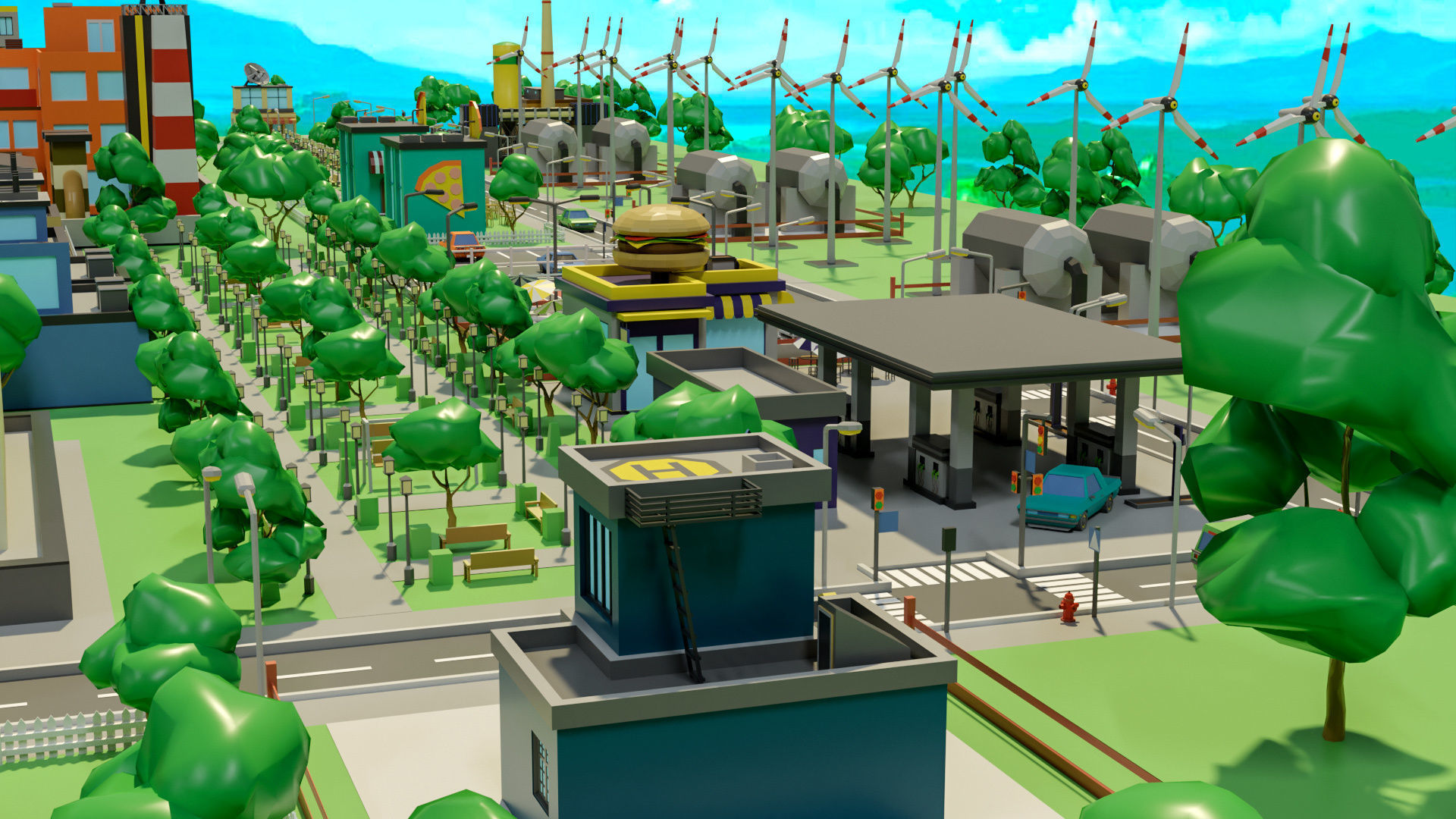 Industrial city Low-poly 3D model_13