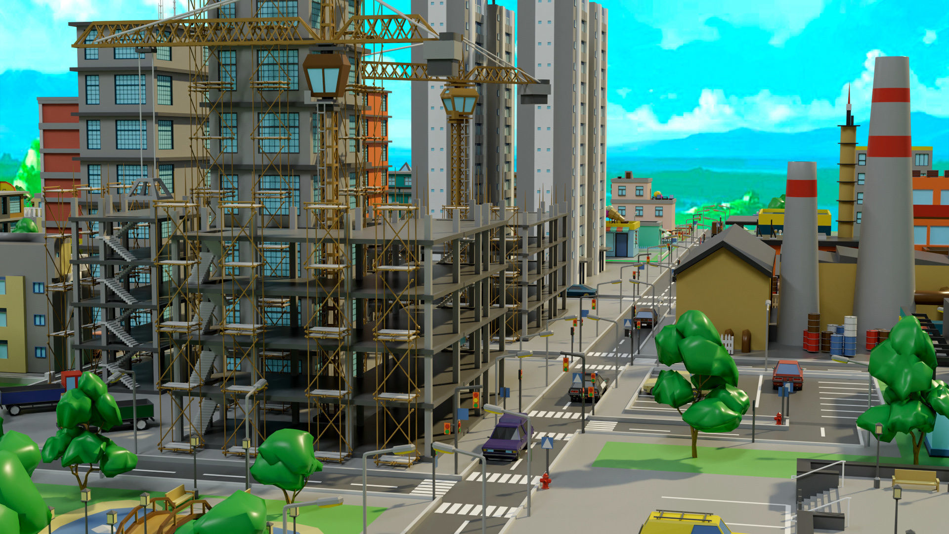 Industrial city Low-poly 3D model_18
