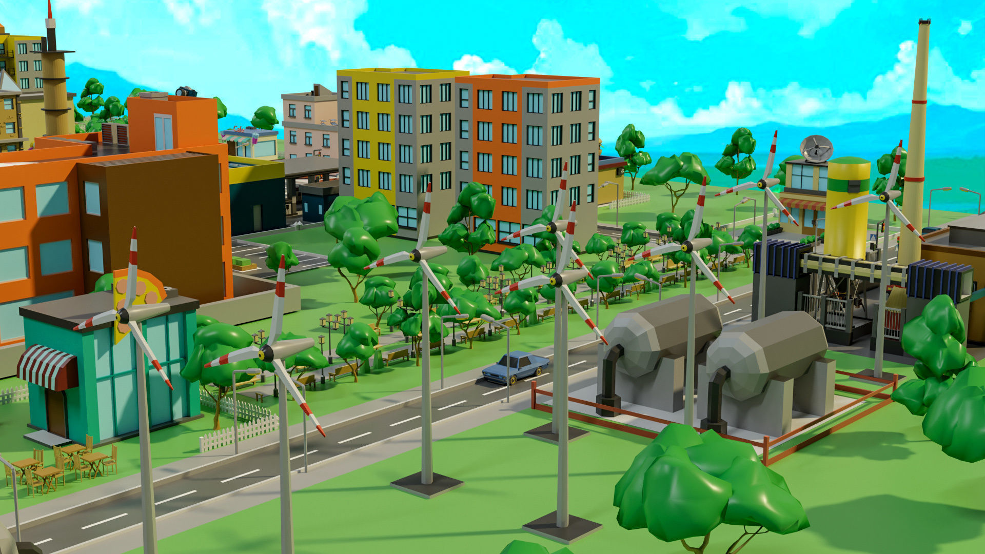 Industrial city Low-poly 3D model_30