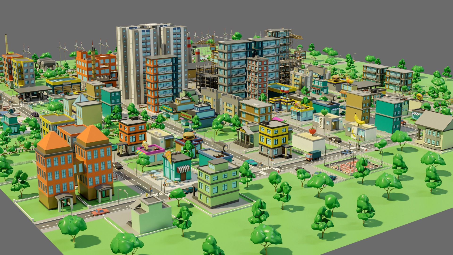 Industrial city Low-poly 3D model_2